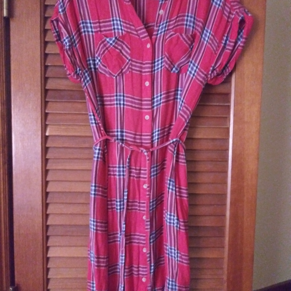 Red plaid shirt dress
